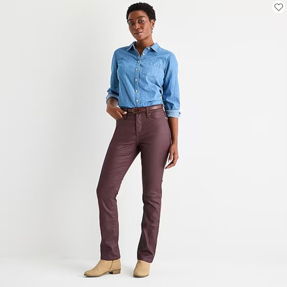 St. John’s Bay Women’s Mid-Rise Coated Straight Leg Jean - Picture 1 of 14